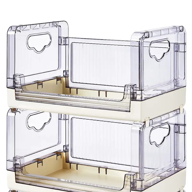 Beige Three Tier Rolling Kitchen Storage Cart with Clear Baskets