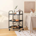 Black Three-Tier Folding Utility Cart with Shelves and Locking Wheels