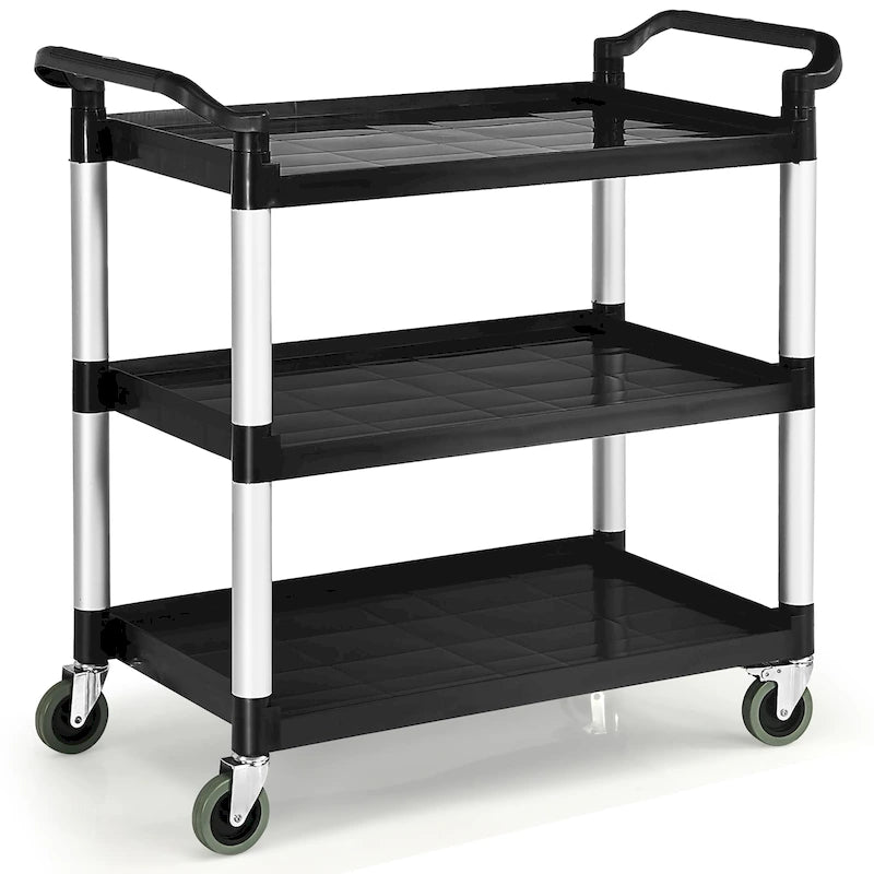 Black and Silver Three-Tier Rolling Utility Cart with Aluminum Frame