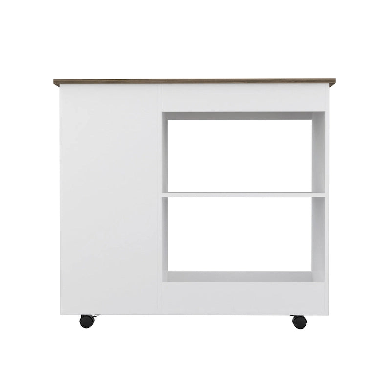 White and Dark Brown Rolling Kitchen Cart with Open Shelves