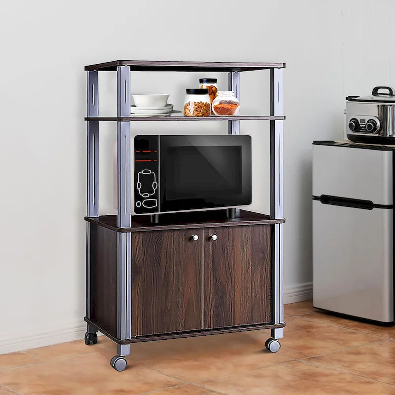 Rolling Kitchen Baker Rack Microwave Oven Stand Utility Shelf w Wheels