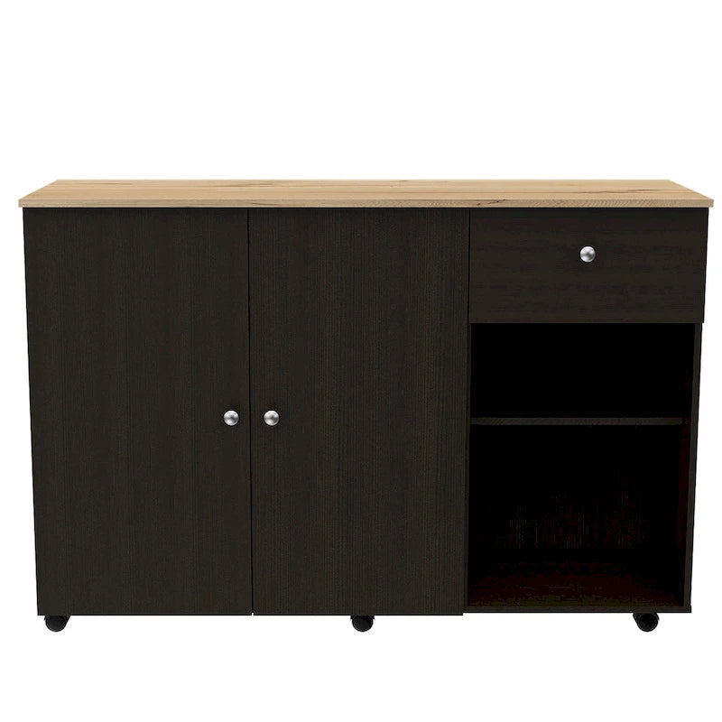 Modern Rolling Kitchen Island with Drawer and Double Door Storage