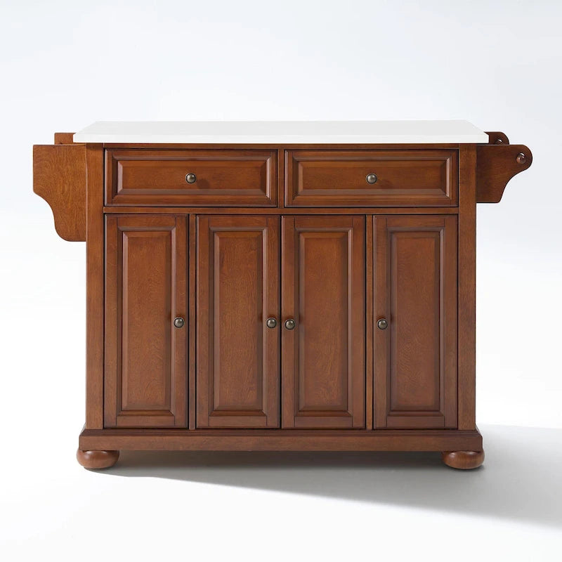 Cherry Finish Granite Top Kitchen Island with Drawers and Cabinets