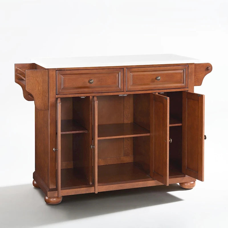 Cherry Finish Granite Top Kitchen Island with Drawers and Cabinets
