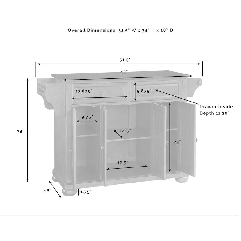 Cherry Finish Granite Top Kitchen Island with Drawers and Cabinets