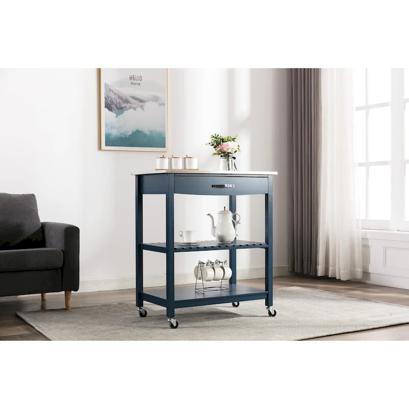 Rolling Kitchen Cart with Stainless Steel Top and Storage Drawer