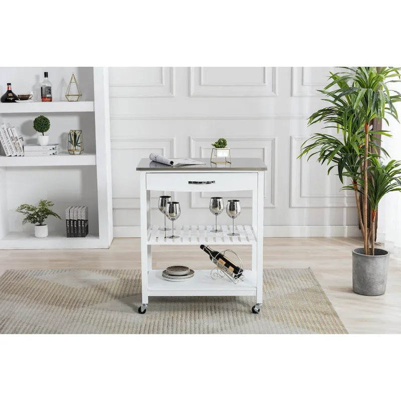 Holland Kitchen Cart With Stainless Steel Top
