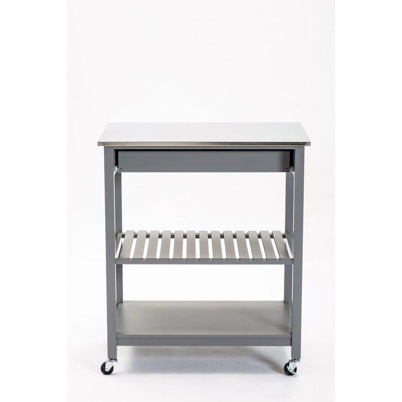 Rolling Kitchen Cart with Stainless Steel Top and Storage Drawer
