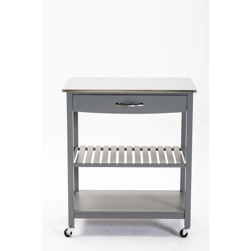 Rolling Kitchen Cart with Stainless Steel Top and Storage Drawer