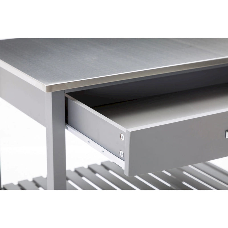 Rolling Kitchen Cart with Stainless Steel Top and Storage Drawer