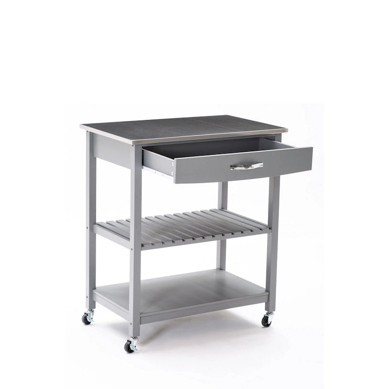 Rolling Kitchen Cart with Stainless Steel Top and Storage Drawer