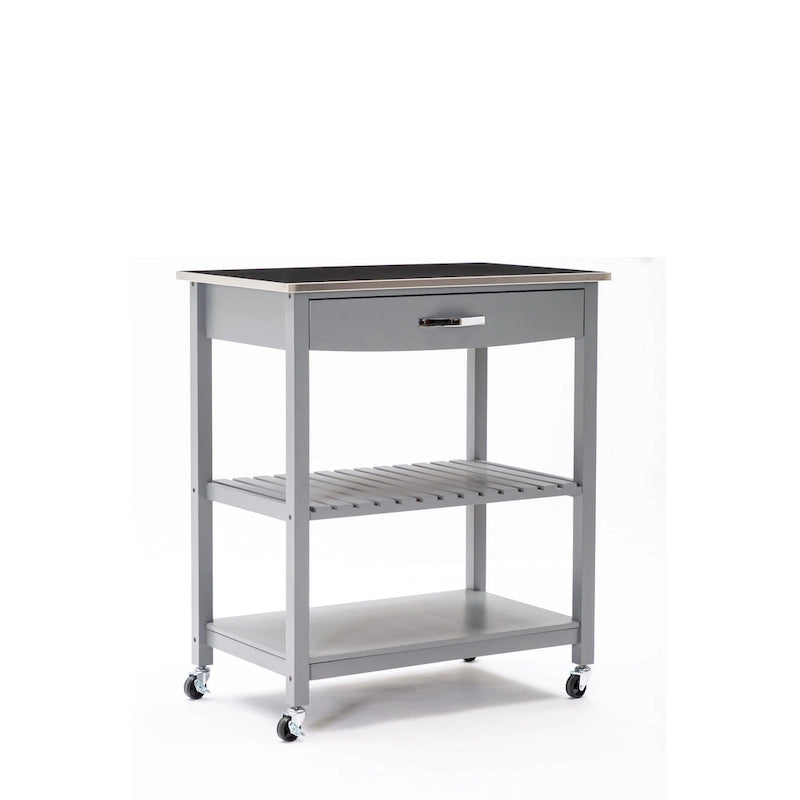 Rolling Kitchen Cart with Stainless Steel Top and Storage Drawer