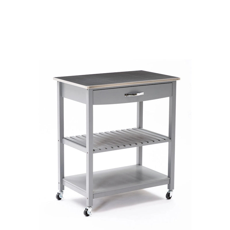 Rolling Kitchen Cart with Stainless Steel Top and Storage Drawer