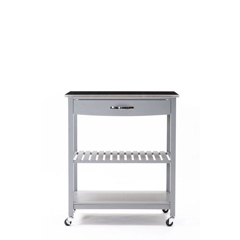 Rolling Kitchen Cart with Stainless Steel Top and Storage Drawer