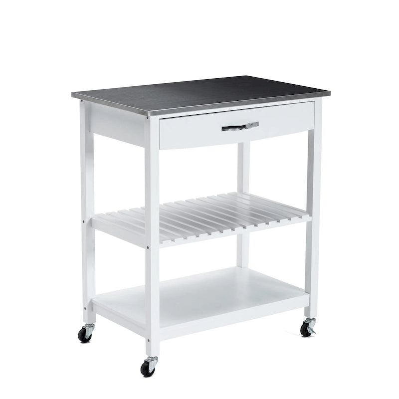 Rolling Kitchen Cart with Stainless Steel Top and Storage Drawer