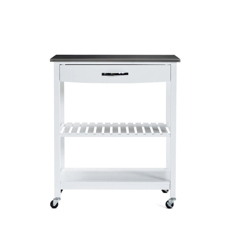 Rolling Kitchen Cart with Stainless Steel Top and Storage Drawer