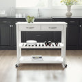 White Granite Top Rolling Kitchen Cart with Drawers and Shelves