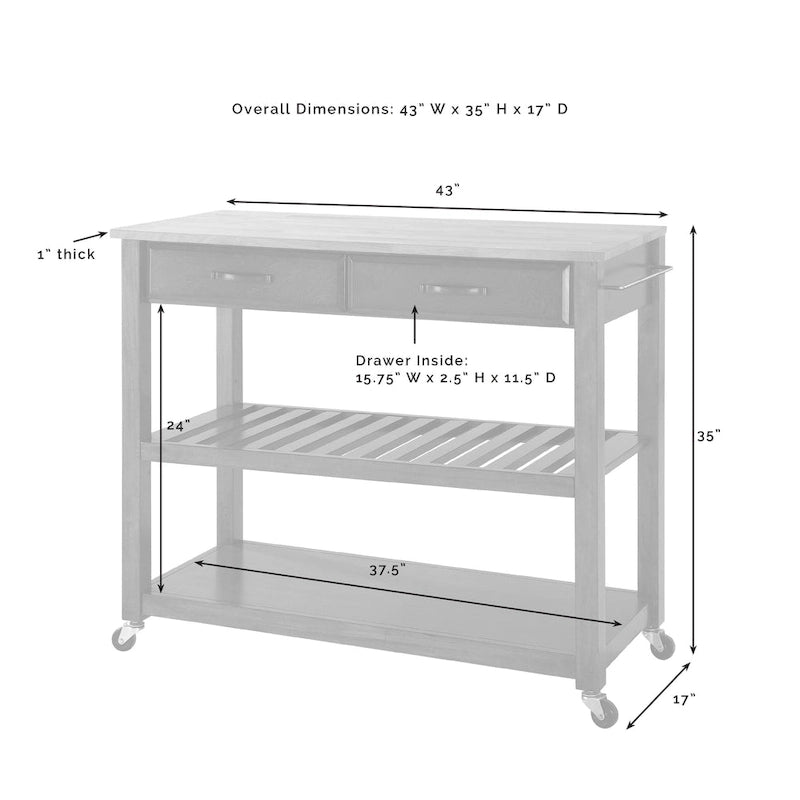 White Granite Top Rolling Kitchen Cart with Drawers and Shelves