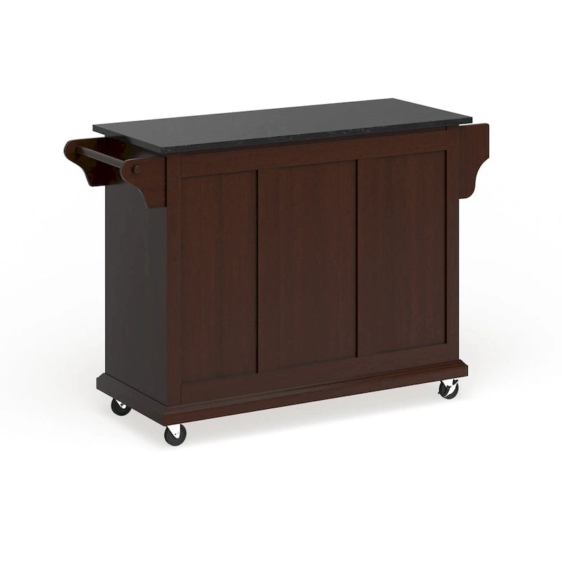 Mahogany Brown Kitchen Cart with Black Granite Top and Storage
