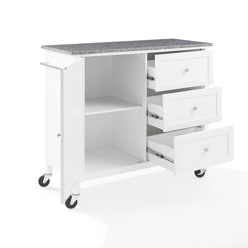 White Granite Top Kitchen Island with Drawers and Storage Cabinet