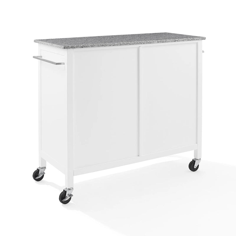 White Granite Top Kitchen Island with Drawers and Storage Cabinet
