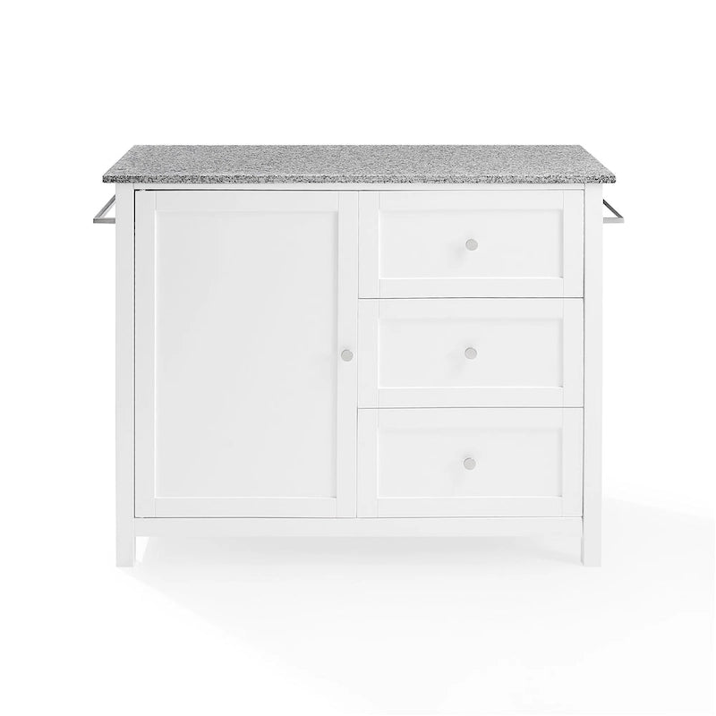 White Granite Top Kitchen Island with Drawers and Storage Cabinet