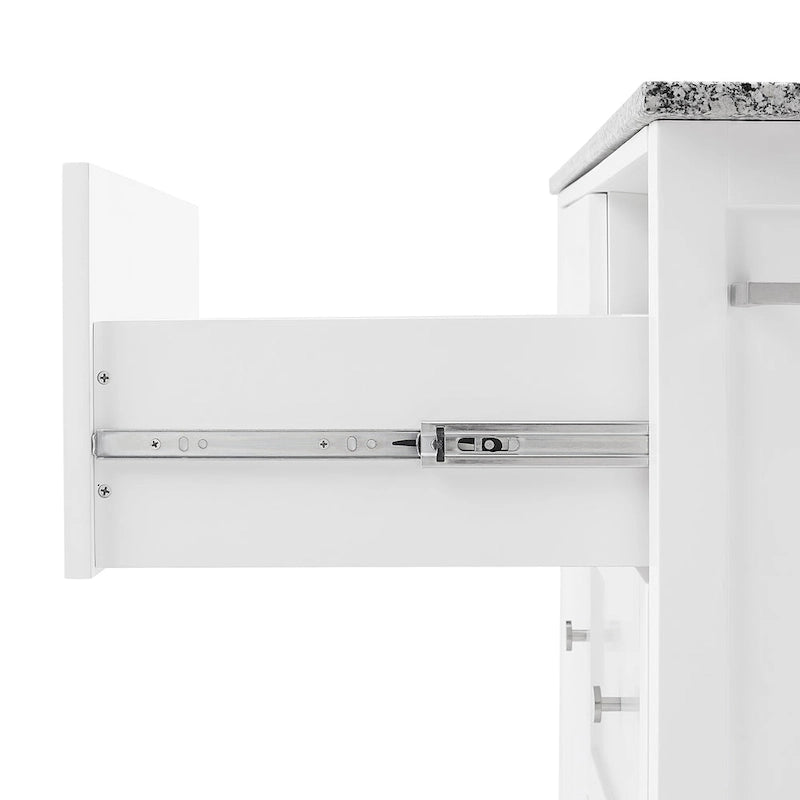 White Granite Top Kitchen Island with Drawers and Storage Cabinet