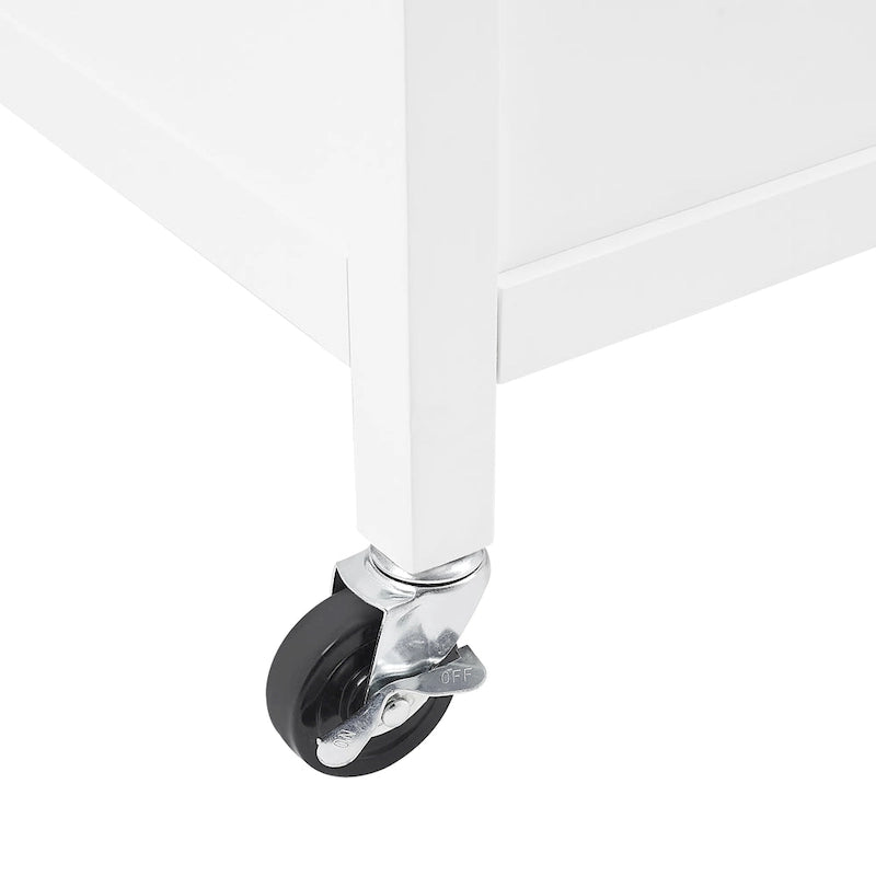 White Granite Top Kitchen Island with Drawers and Storage Cabinet
