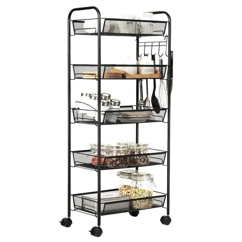 5 Tier Mesh Rolling File Utility Cart Storage Basket - 17 x 10 x 41 (L x W x H)