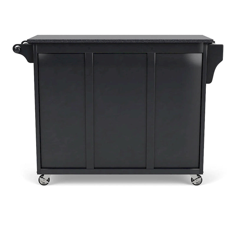 Black Solid Wood Kitchen Cart with Granite Top and Storage