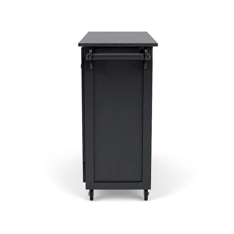 Black Solid Wood Kitchen Cart with Granite Top and Storage