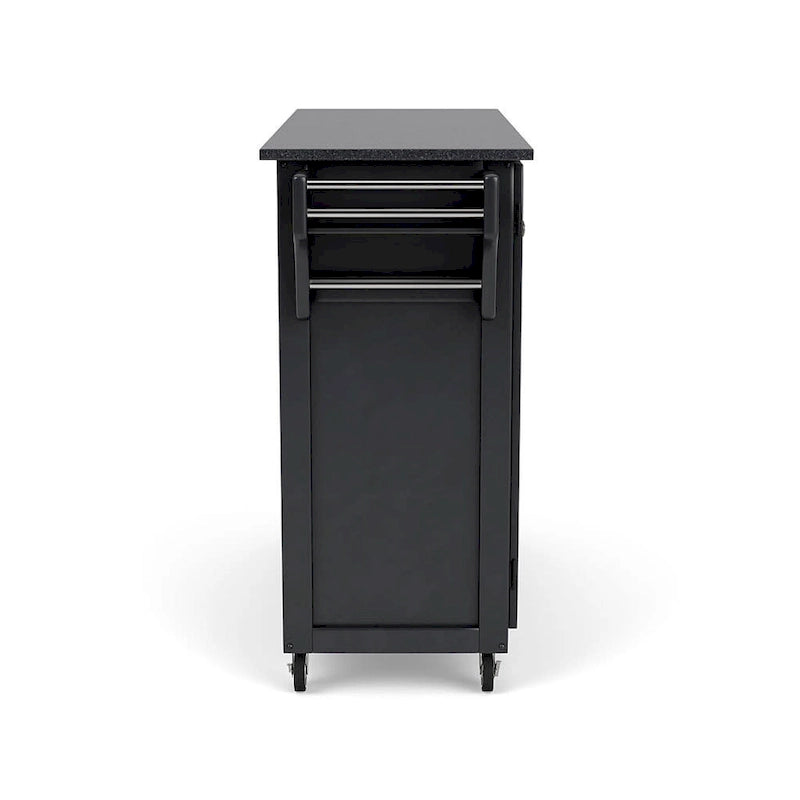 Black Solid Wood Kitchen Cart with Granite Top and Storage