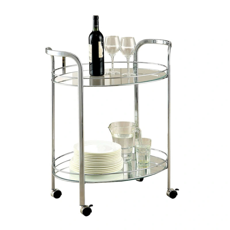 Loule Contemporary Serving Cart In Chrome Finish - 31 H x 26 W x 18 L Inches
