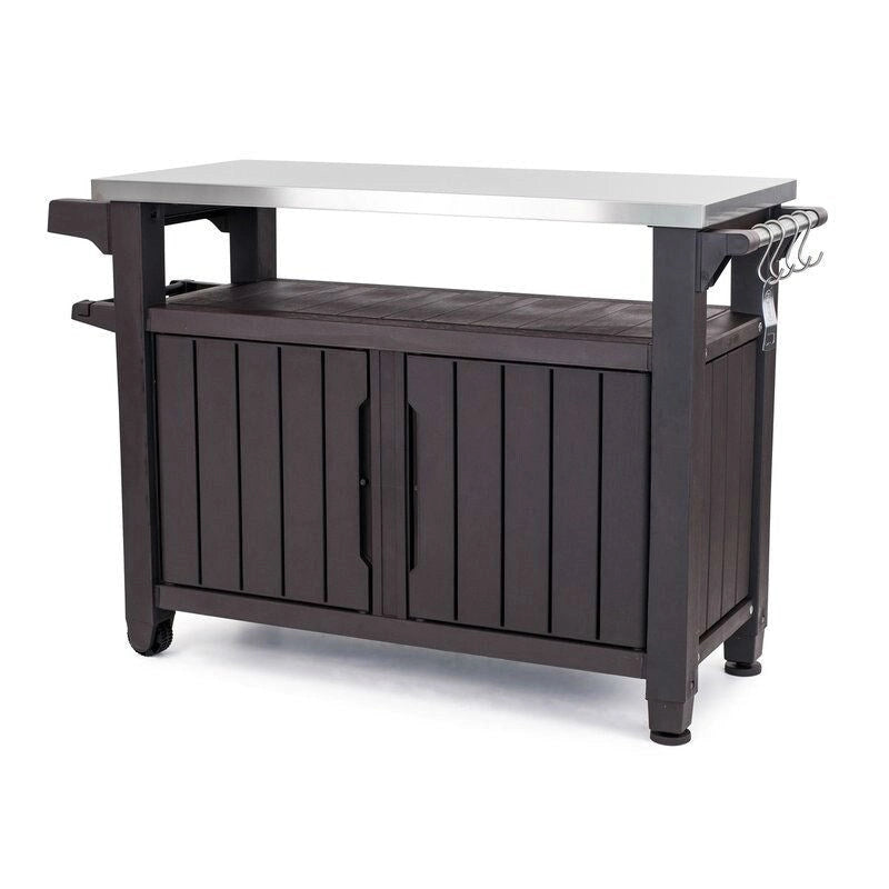 Outdoor Grill Party Caster Bar Serving Cart with Storage Dark Brown - 35.4 H x 48.7 W x 20.4 D