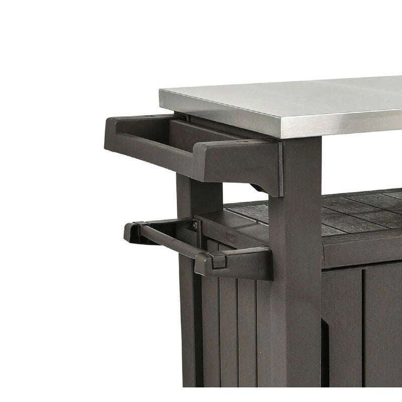 Dark Brown Outdoor Serving Cart with Stainless Steel Storage Cabinet