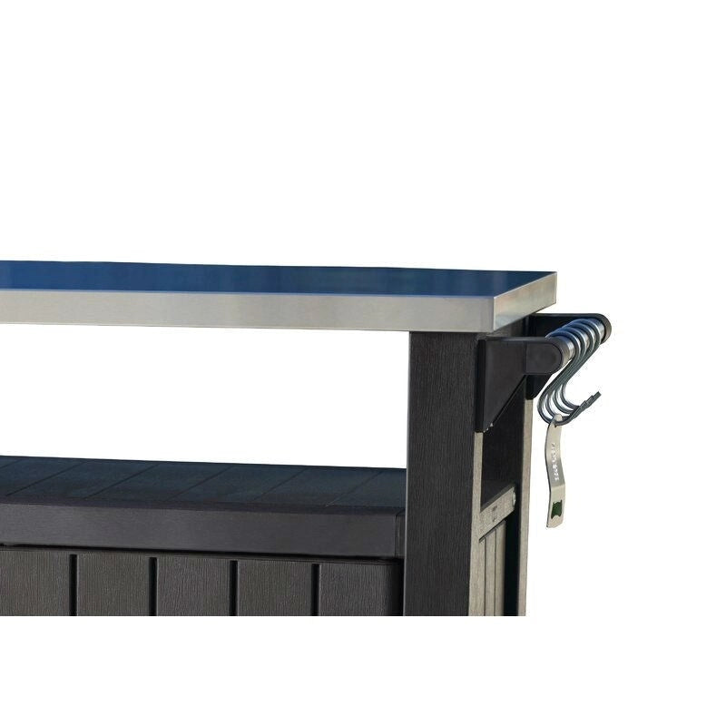 Dark Brown Outdoor Serving Cart with Stainless Steel Storage Cabinet