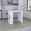 White Wood-Effect Kitchen Island with Three Open Shelves for Dining