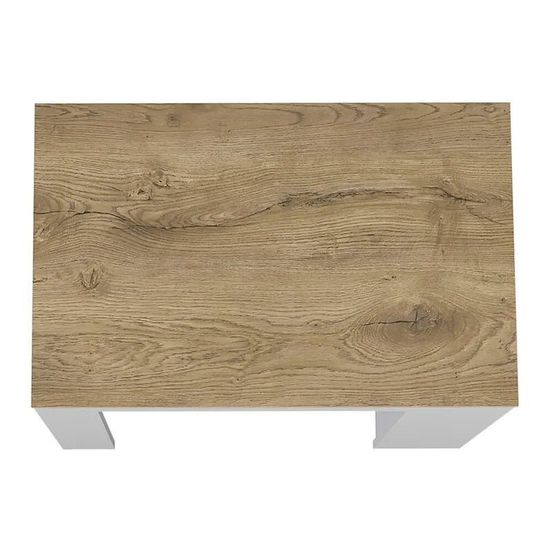 White Wood-Effect Kitchen Island with Three Open Shelves for Dining