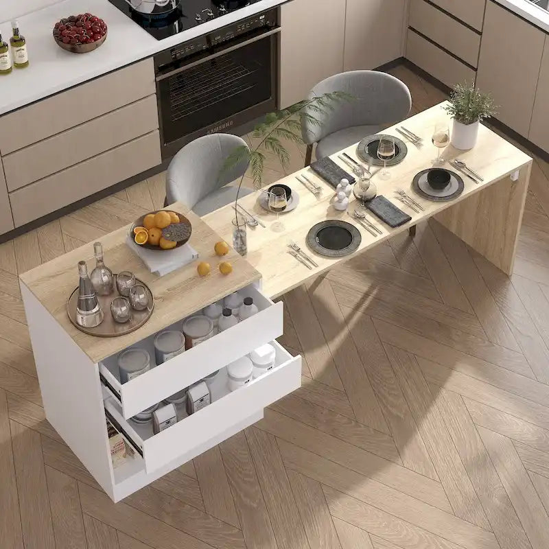 Mesa de cocina isla blanca/de madera de 94.5 para desayunos, bar y trabajo