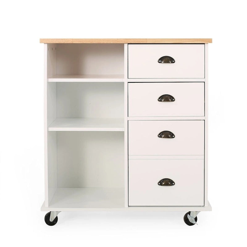 Contemporary Wood Kitchen Cart with Drawers Cabinet and Open Shelves