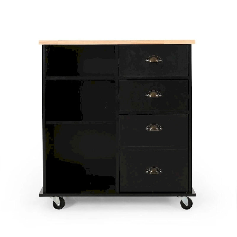 Contemporary Wood Kitchen Cart with Drawers Cabinet and Open Shelves