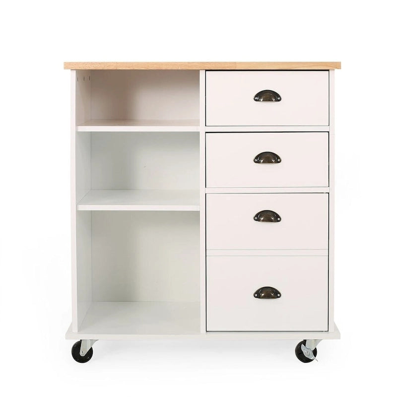 Contemporary Wood Kitchen Cart with Drawers Cabinet and Open Shelves