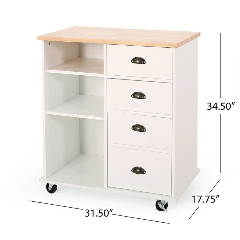 Contemporary Wood Kitchen Cart with Drawers Cabinet and Open Shelves