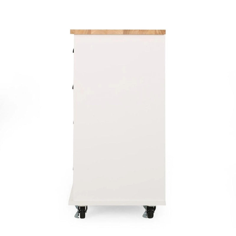 Contemporary Wood Kitchen Cart with Drawers Cabinet and Open Shelves