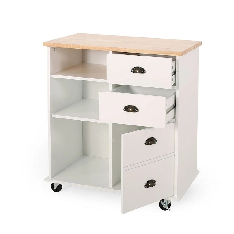 Contemporary Wood Kitchen Cart with Drawers Cabinet and Open Shelves