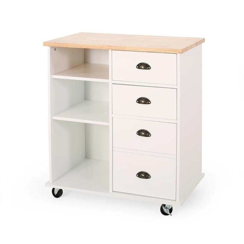Contemporary Wood Kitchen Cart with Drawers Cabinet and Open Shelves
