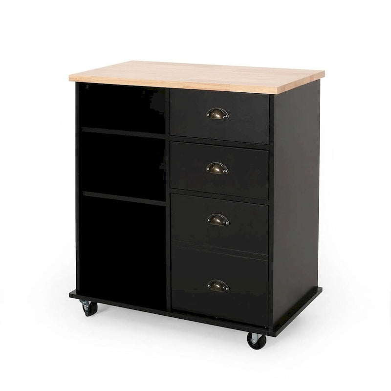 Contemporary Wood Kitchen Cart with Drawers Cabinet and Open Shelves