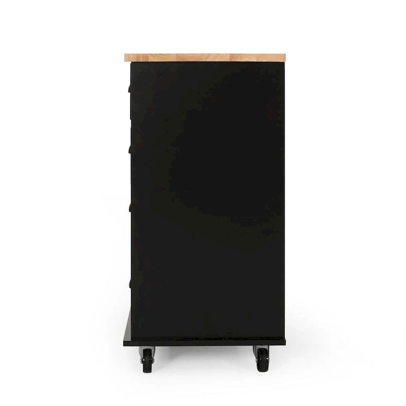 Contemporary Wood Kitchen Cart with Drawers Cabinet and Open Shelves