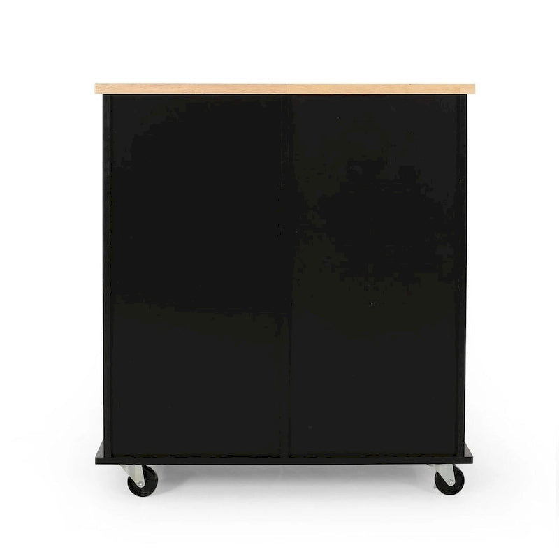 Contemporary Wood Kitchen Cart with Drawers Cabinet and Open Shelves