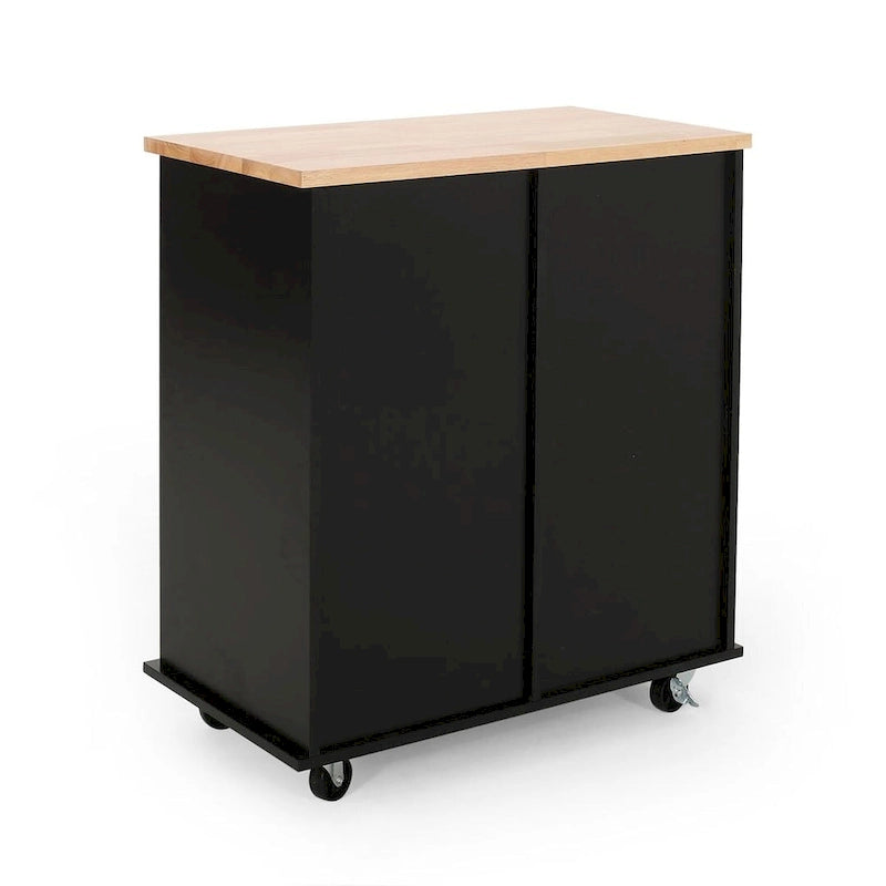 Contemporary Wood Kitchen Cart with Drawers Cabinet and Open Shelves